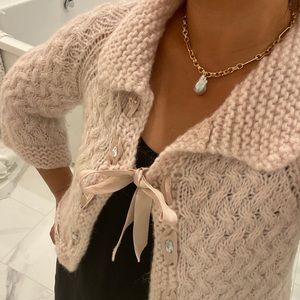 Rebecca Taylor Mohair Pale Pink Bow Tie  Cardigan